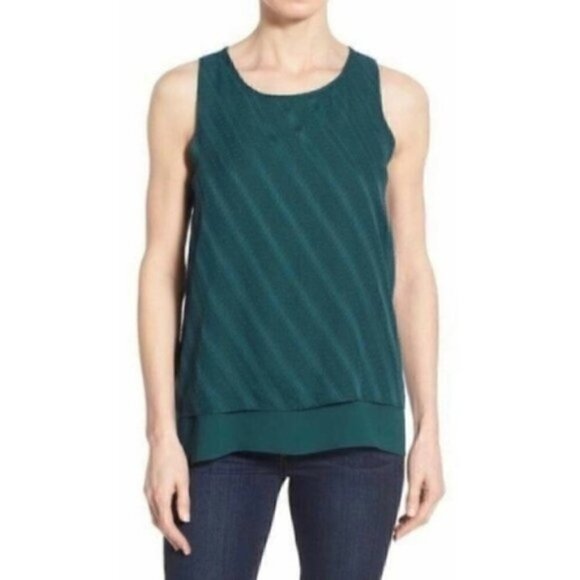 Nordstrom bobeau Tank Top S Split Back Overlay Layer Georgette Design Teal - Picture 1 of 9